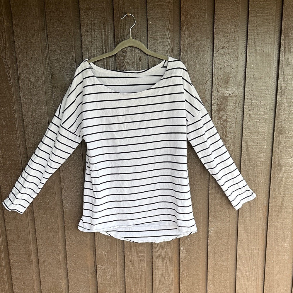 Striped Boat-neck Long Sleeve Women's Top
